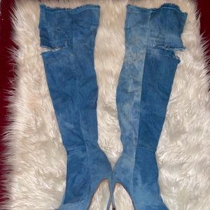 Denim Blue Thigh High Boots